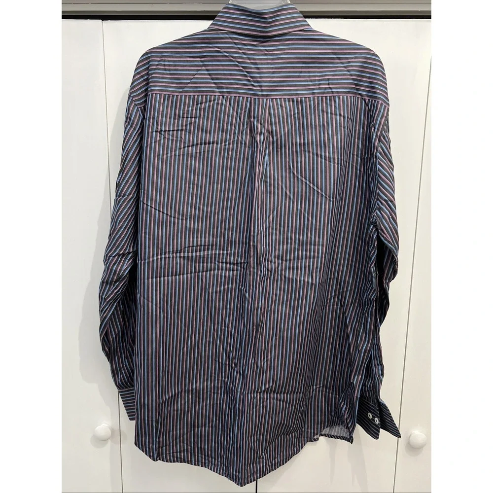 Peter Millar Shirt Men's Sz L Multi-Color Stripe Cotton Button Front Long Sleeve